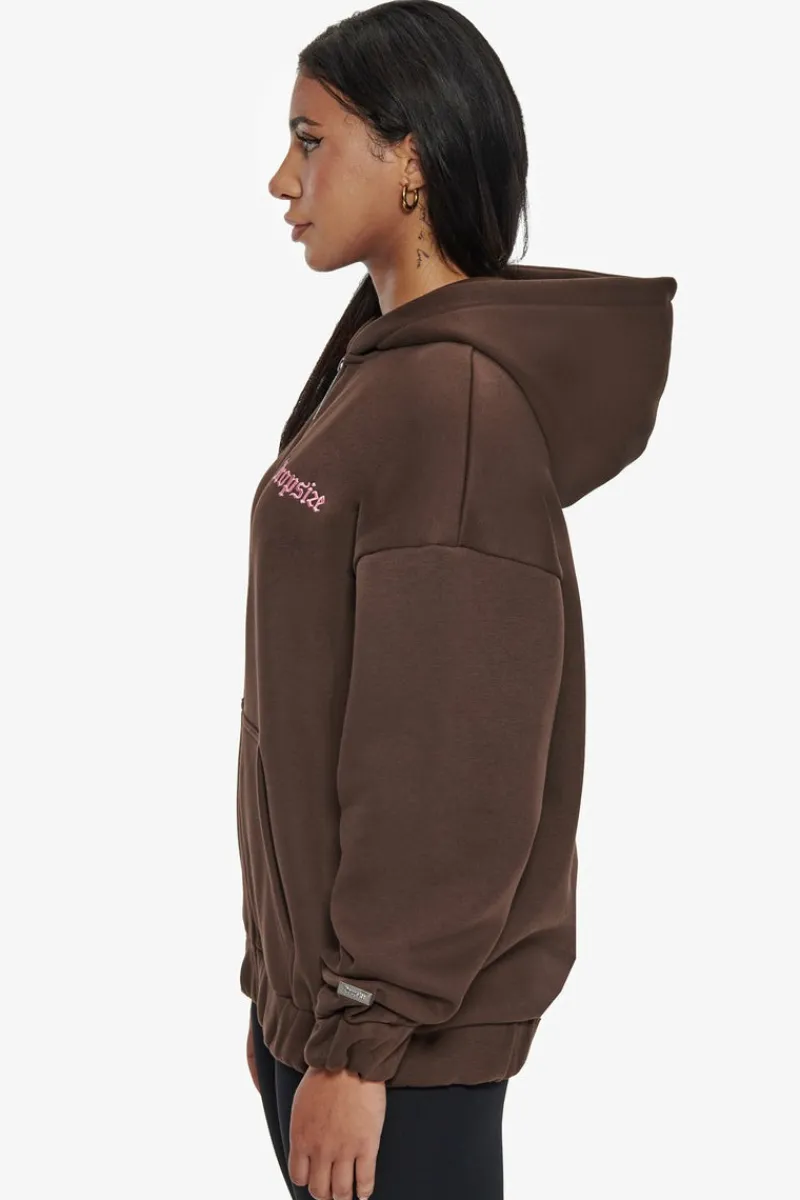 Frauen<Dropsize Heavy Oversize Zip Hoodie Chocolate / Pink