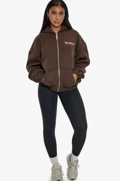 Frauen<Dropsize Heavy Oversize Zip Hoodie Chocolate / Pink