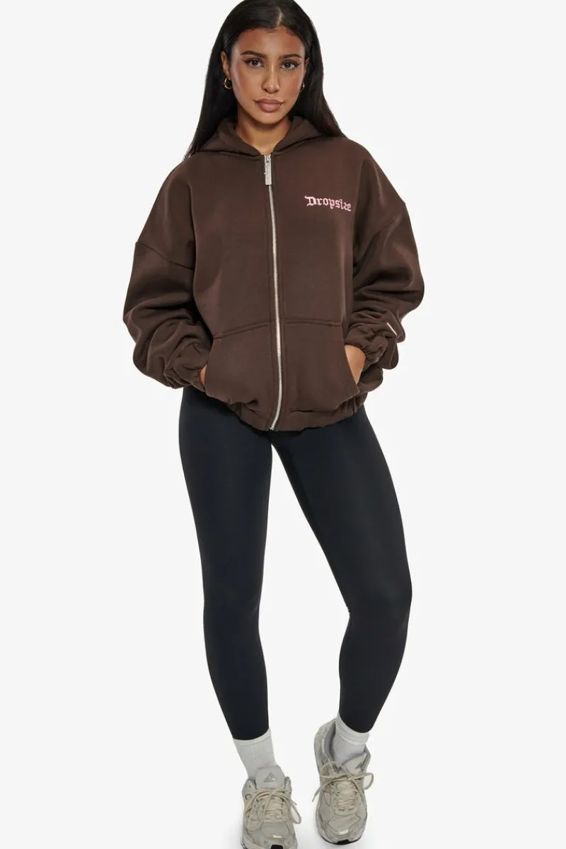 Frauen<Dropsize Heavy Oversize Zip Hoodie Chocolate / Pink