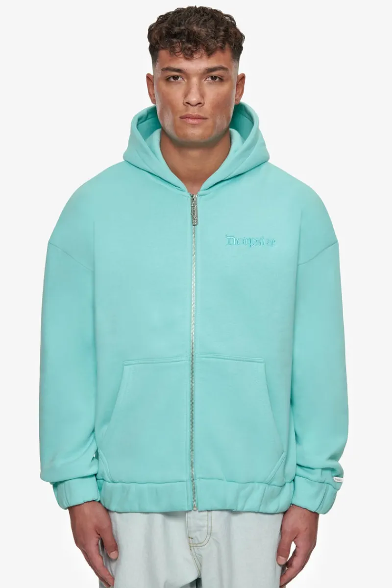Zipper<Dropsize Super Heavy Overisze Blank Zip Hoodie Turquoise