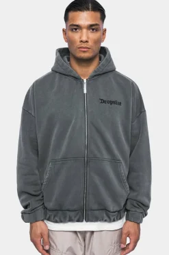 Zipper<Dropsize Super Heavy Oversize Blank Zip Hoodie Washed Grey