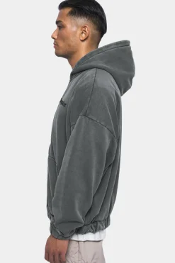 Zipper<Dropsize Super Heavy Oversize Blank Zip Hoodie Washed Grey