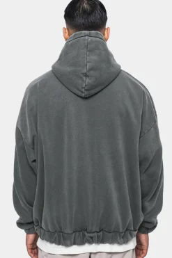 Zipper<Dropsize Super Heavy Oversize Blank Zip Hoodie Washed Grey