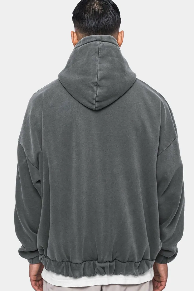 Zipper<Dropsize Super Heavy Oversize Blank Zip Hoodie Washed Grey