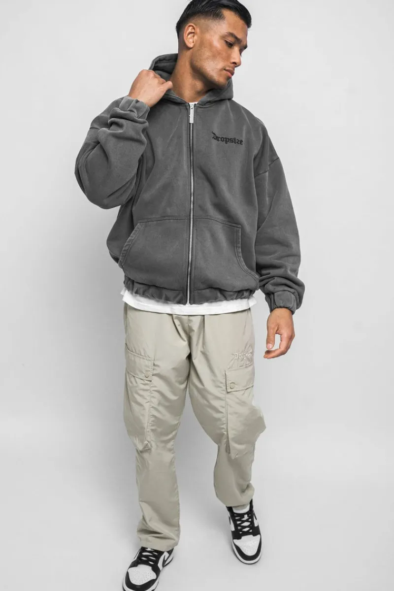Zipper<Dropsize Super Heavy Oversize Blank Zip Hoodie Washed Grey