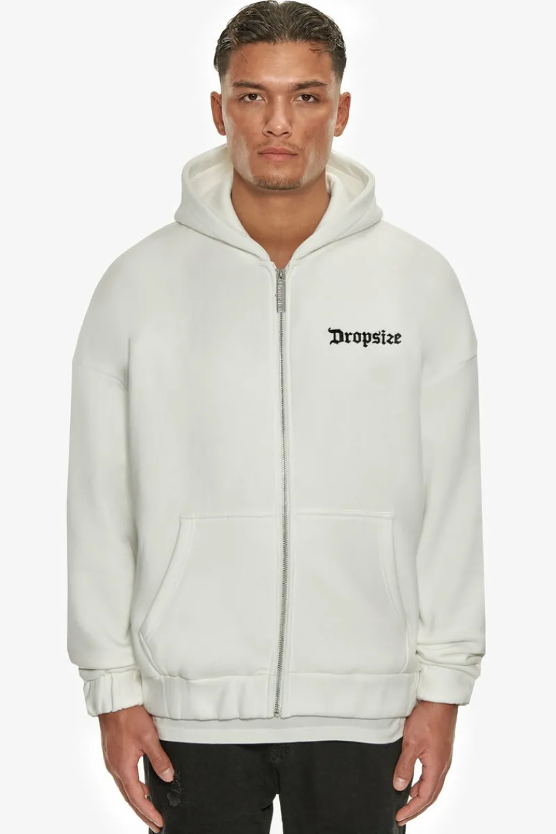 Zipper<Dropsize Super Heavy Oversize Blank Zip Hoodie Washed White