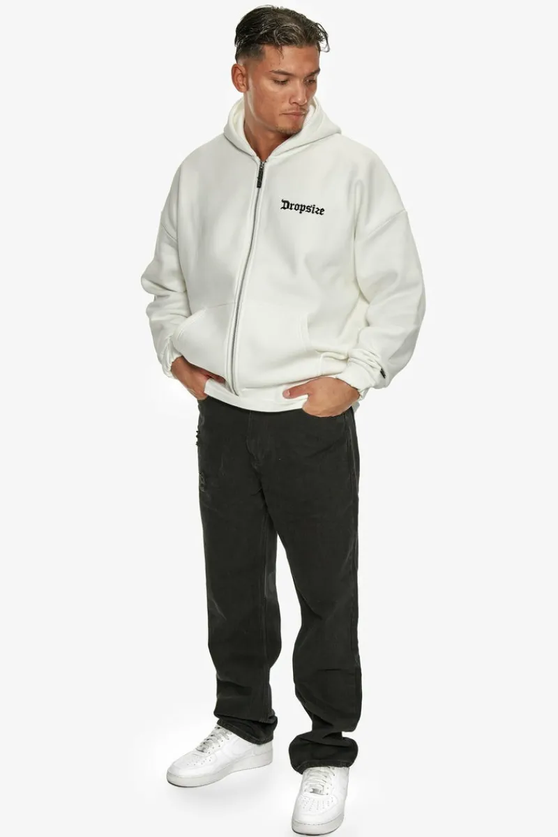 Zipper<Dropsize Super Heavy Oversize Blank Zip Hoodie Washed White
