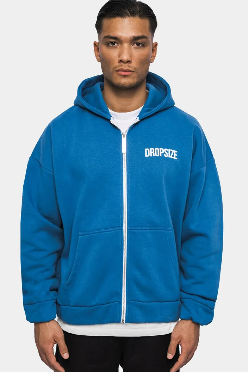 Zipper<Dropsize Super Heavy Oversized Hd Print Zip-Hoodie Washed Blue