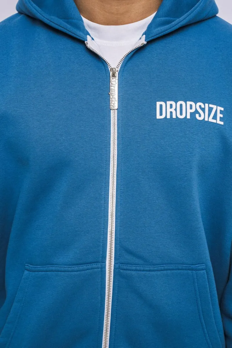 Zipper<Dropsize Super Heavy Oversized Hd Print Zip-Hoodie Washed Blue