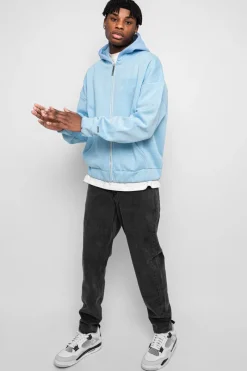 Zipper<Dropsize Super Heavy Oversized Hd Print Zip-Hoodie Baby Blue