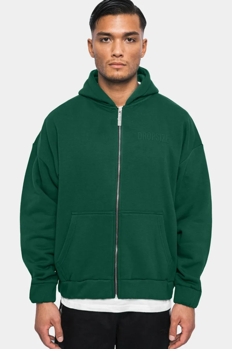 Zipper<Dropsize Super Heavy Oversized Hd Print Zip-Hoodie Green