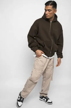 Zipper<Dropsize Super Heavy Oversized Zip-Hoodie Chocolate Brown