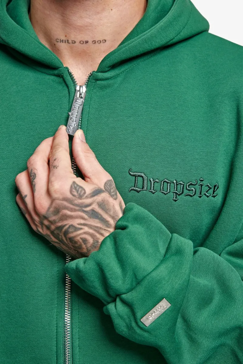 Zipper<Dropsize Super Heavy Oversized Zip-Hoodie Washed Green