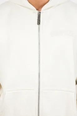 Zipper<Dropsize Super Heavy Oversize Hd Print Zip Hoodie Cream White