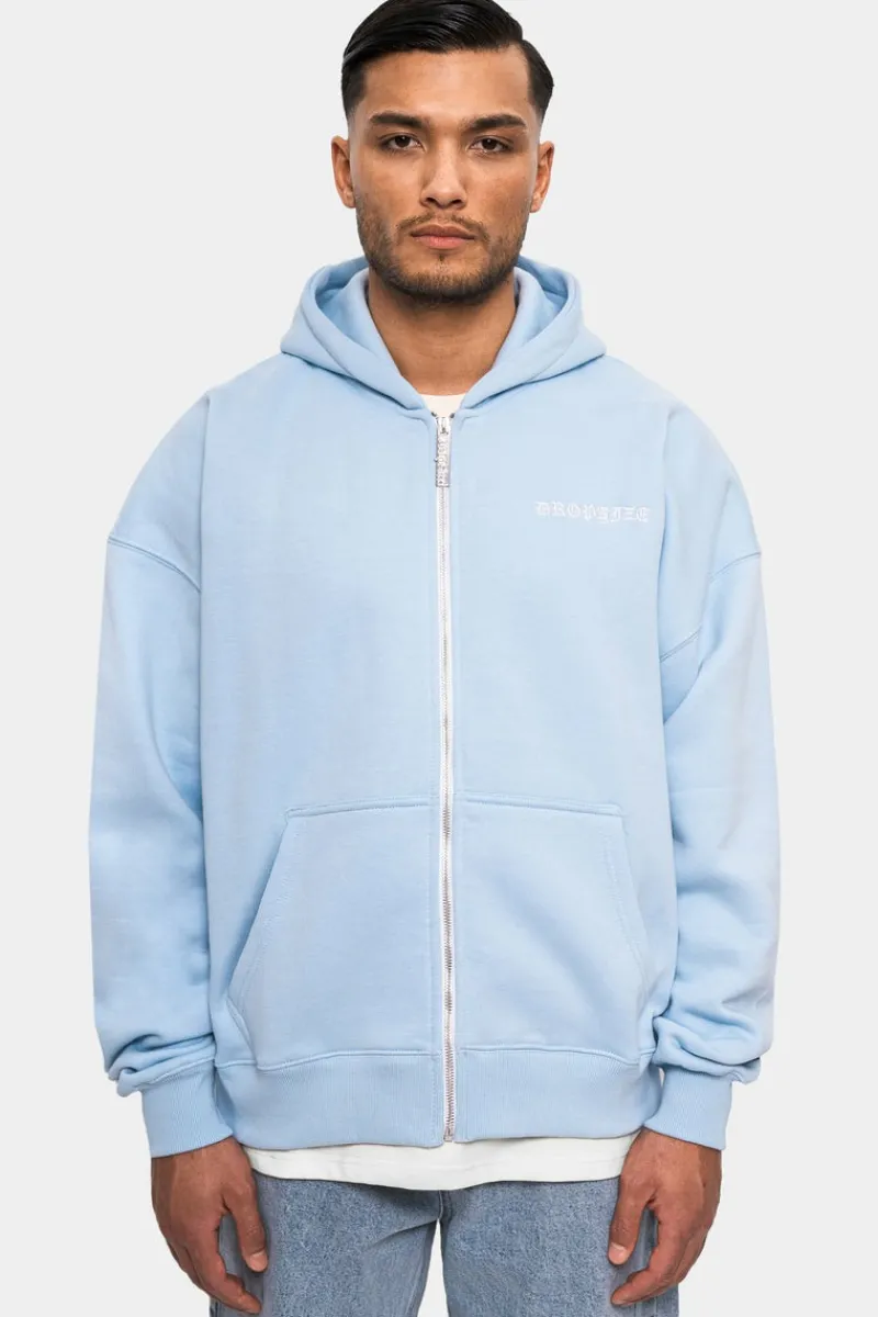 Zipper<Dropsize Super Heavy Oversize Logo Zip Hoodie Baby Blue