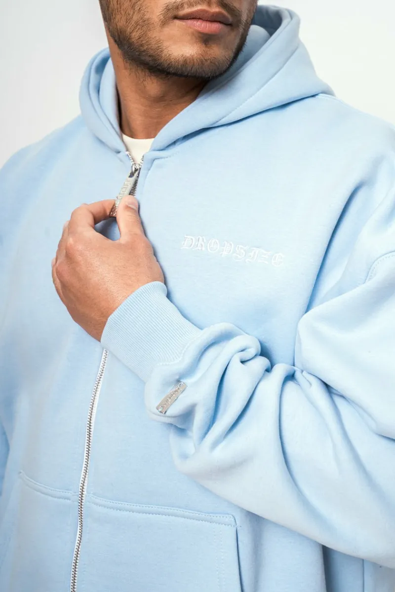 Zipper<Dropsize Super Heavy Oversize Logo Zip Hoodie Baby Blue