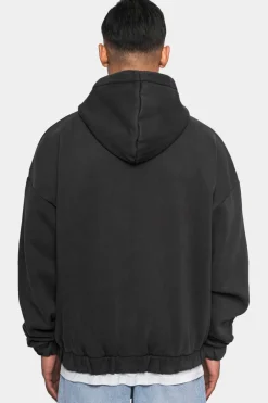 Zipper<Dropsize Super Heavy Oversize Logo Zip Hoodie Acid Washed Black