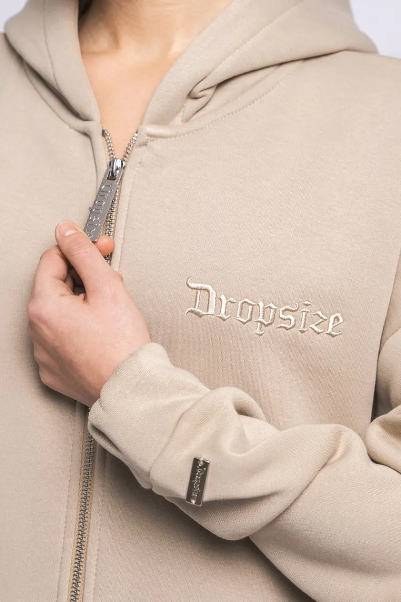 Frauen<Dropsize Super Heavy Oversize Logo Zip Hoodie Light Brown