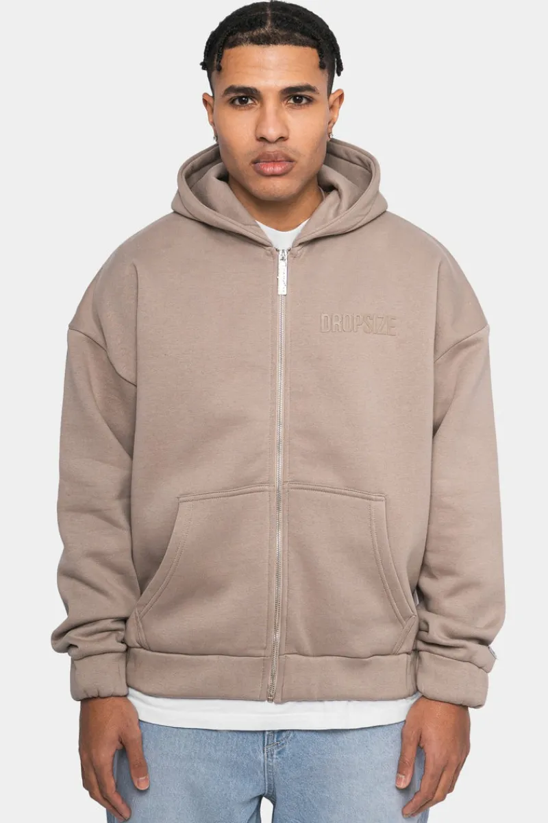 Zipper<Dropsize Super Heavy Oversize Logo Zip Hoodie Simply Taupe