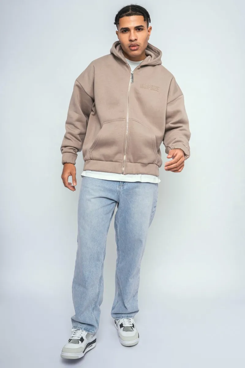 Zipper<Dropsize Super Heavy Oversize Logo Zip Hoodie Simply Taupe