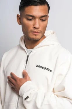 Zipper<Dropsize Super Heavy Oversize Logo Zip Hoodie Cream White