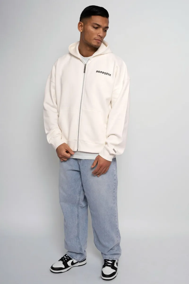 Zipper<Dropsize Super Heavy Oversize Logo Zip Hoodie Cream White