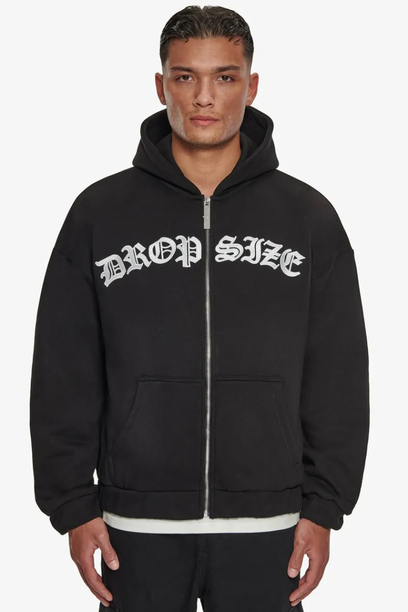 Zipper<Dropsize Super Heavy Oversize Mid Front Embo Zip Hoodie Black