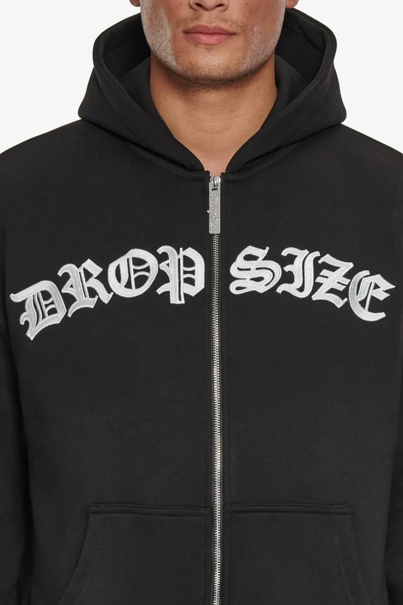 Zipper<Dropsize Super Heavy Oversize Mid Front Embo Zip Hoodie Black