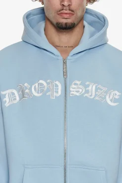 Zipper<Dropsize Super Heavy Oversize Mid Front Embo Zip Hoodie Baby Blue