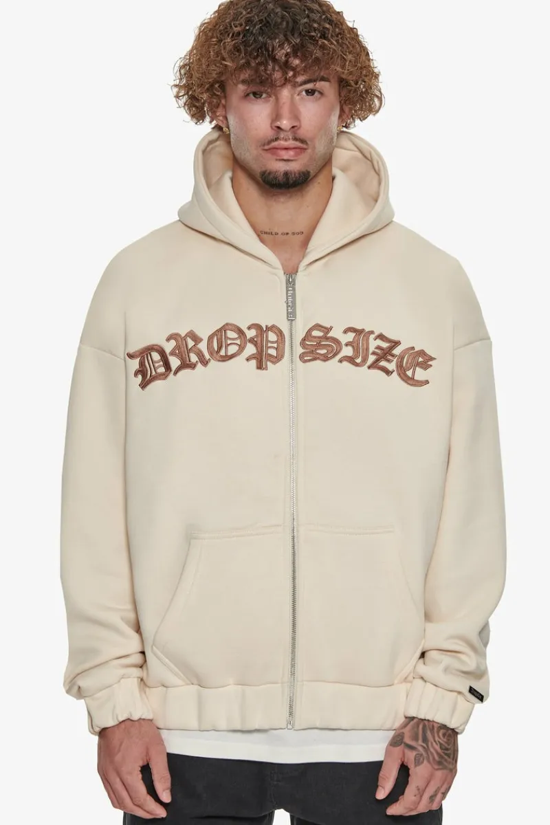 Zipper<Dropsize Super Heavy Oversize Mid Front Embo Zip Hoodie Coconut Milk