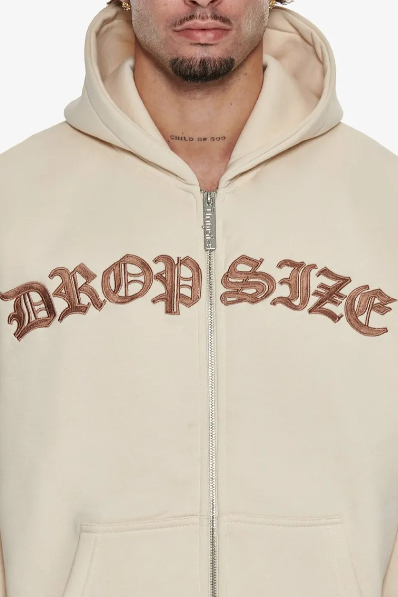 Zipper<Dropsize Super Heavy Oversize Mid Front Embo Zip Hoodie Coconut Milk