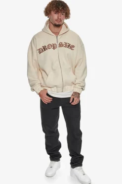 Zipper<Dropsize Super Heavy Oversize Mid Front Embo Zip Hoodie Coconut Milk