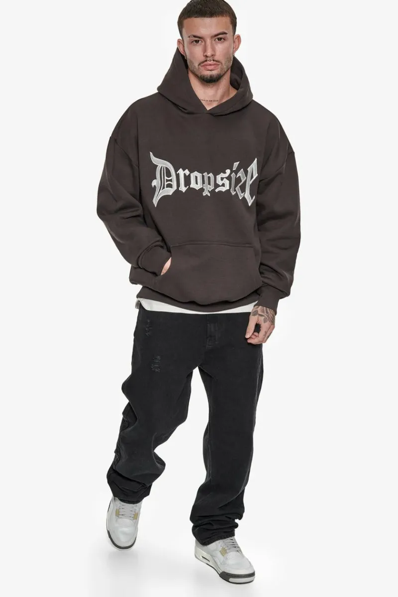 Hoodie<Dropsize Super Heavy Oversize V2 Middle Embo Hoodie Washed Black / White